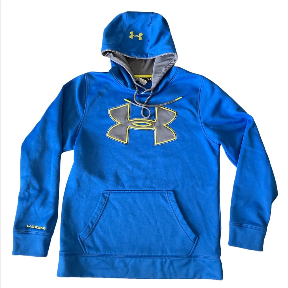 Under Amour Loose Blue & Yellow Hooded Long Sleeve Youth Unisex Sweat Shirt S/P